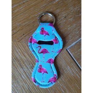 NEW Flamingo Neoprene Chapstick Holder Key Chain and chapstick